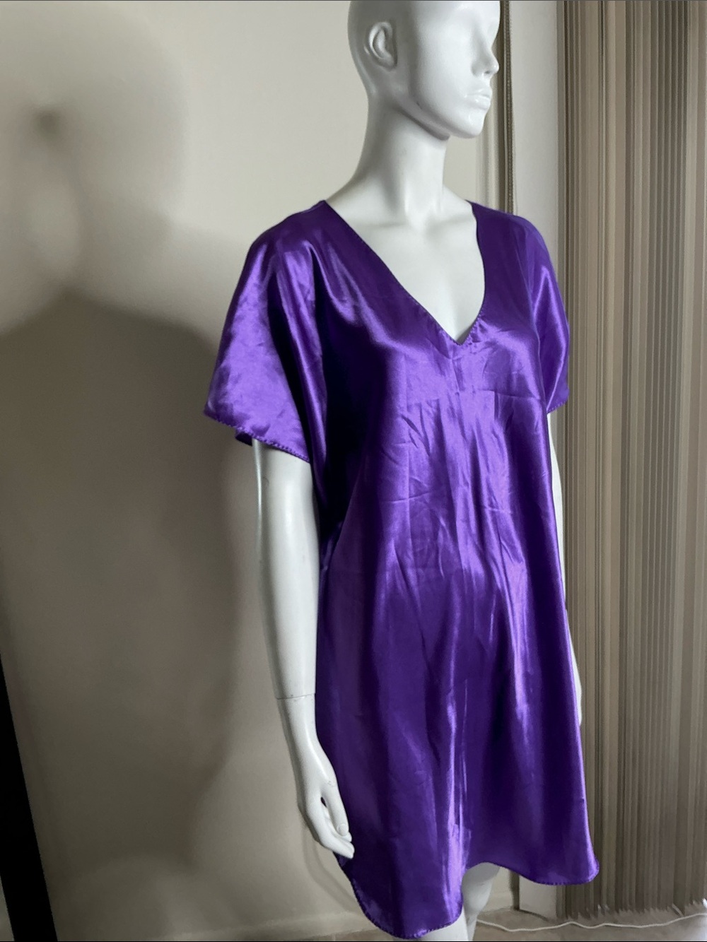 Silky V-Neck Purple Satin Chemise Just for Women - Picture 6 of 8